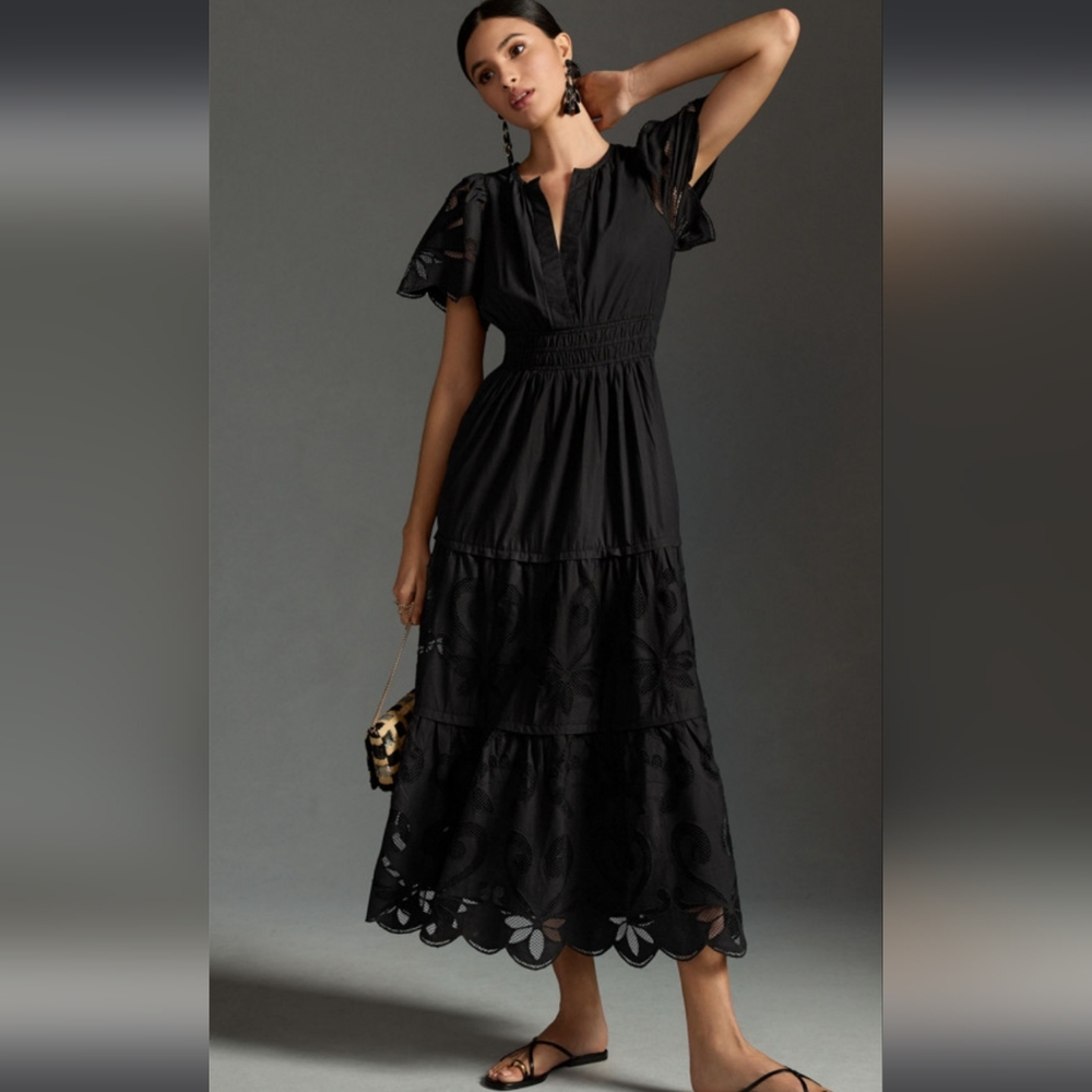 Anthropologie Somerset Dress Cutwork Edition Sz M Black